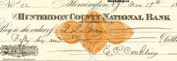 Hunterdon County National Bank. NJ  - old check